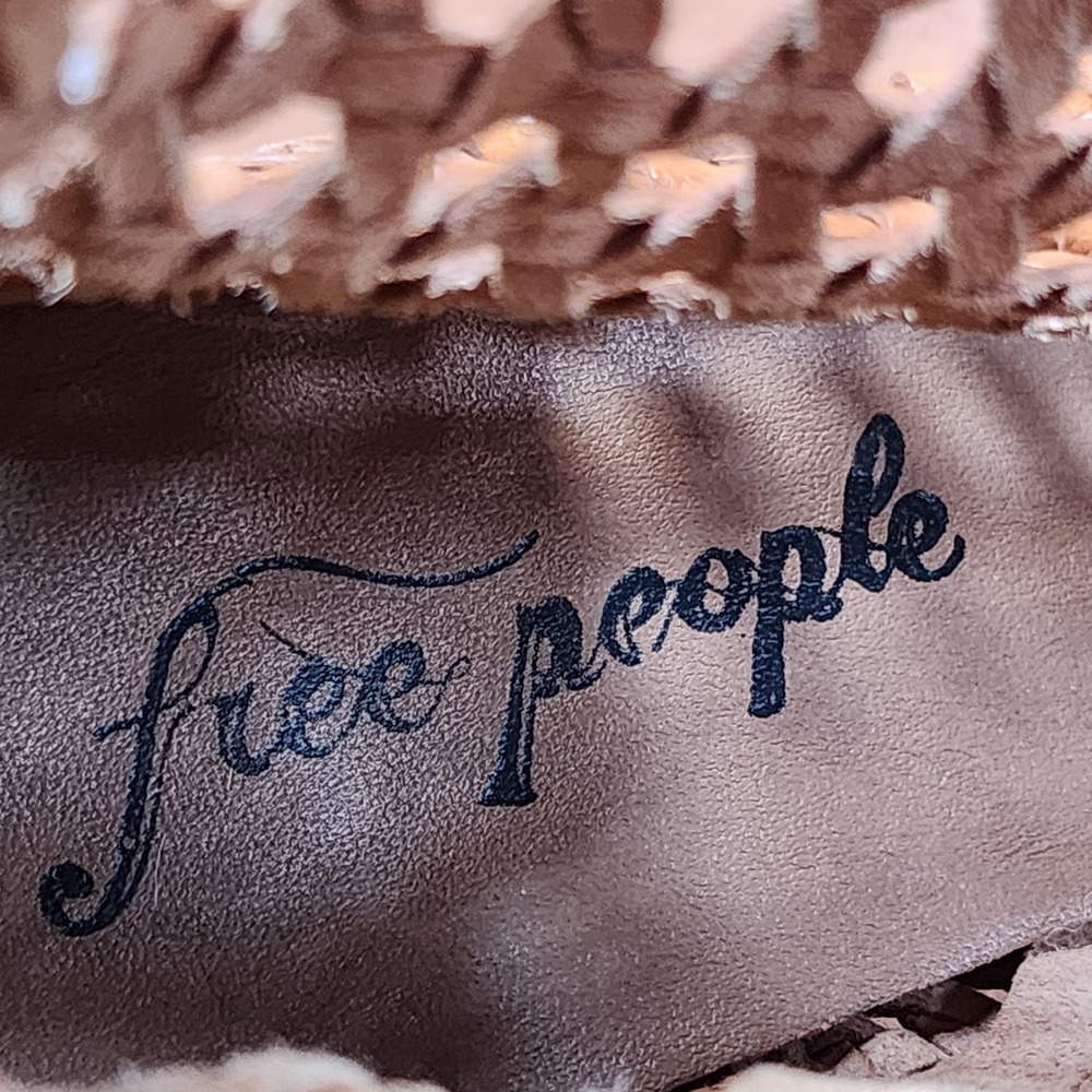 Free People In The Loop Boots Womens 10 Brown Leather Woven Ankle Booties Boho - Picture 9 of 9